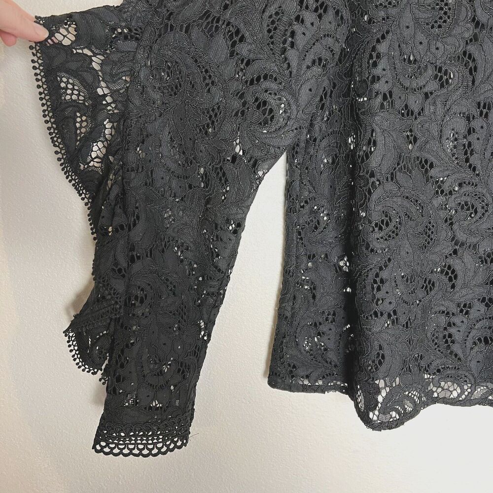 Express Lace Mock Neck Ruffle Sleeve Chic Elegant Top Blouse Unlined Black Sz S - Picture 6 of 12